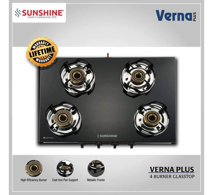 Toughened Glass Sunshine Verna Four Burner Gas Cooktop (VERNA PLS 4BR)